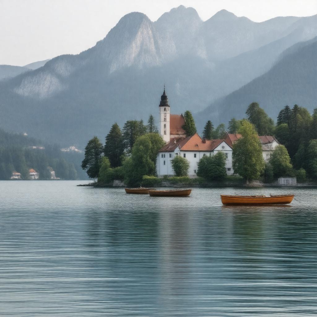 Click to view larger image AI-created image of Lake Bled