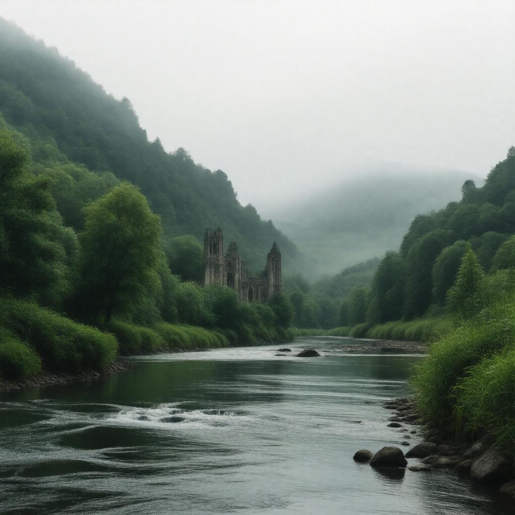 Click to view larger image AI-created image of Lines Composed a Few Miles above Tintern Abbey