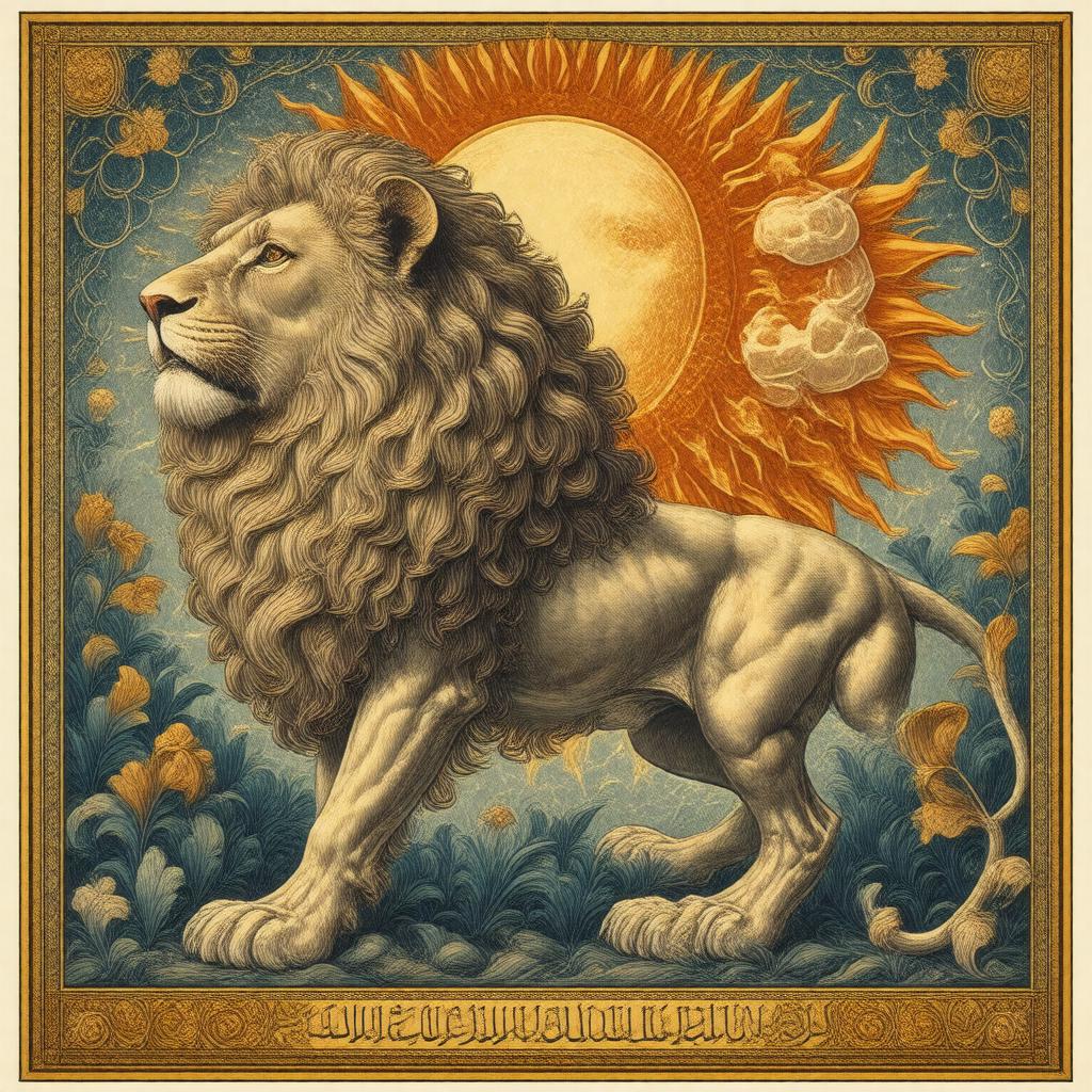 Click to view larger image AI-created image of Lion and Sun