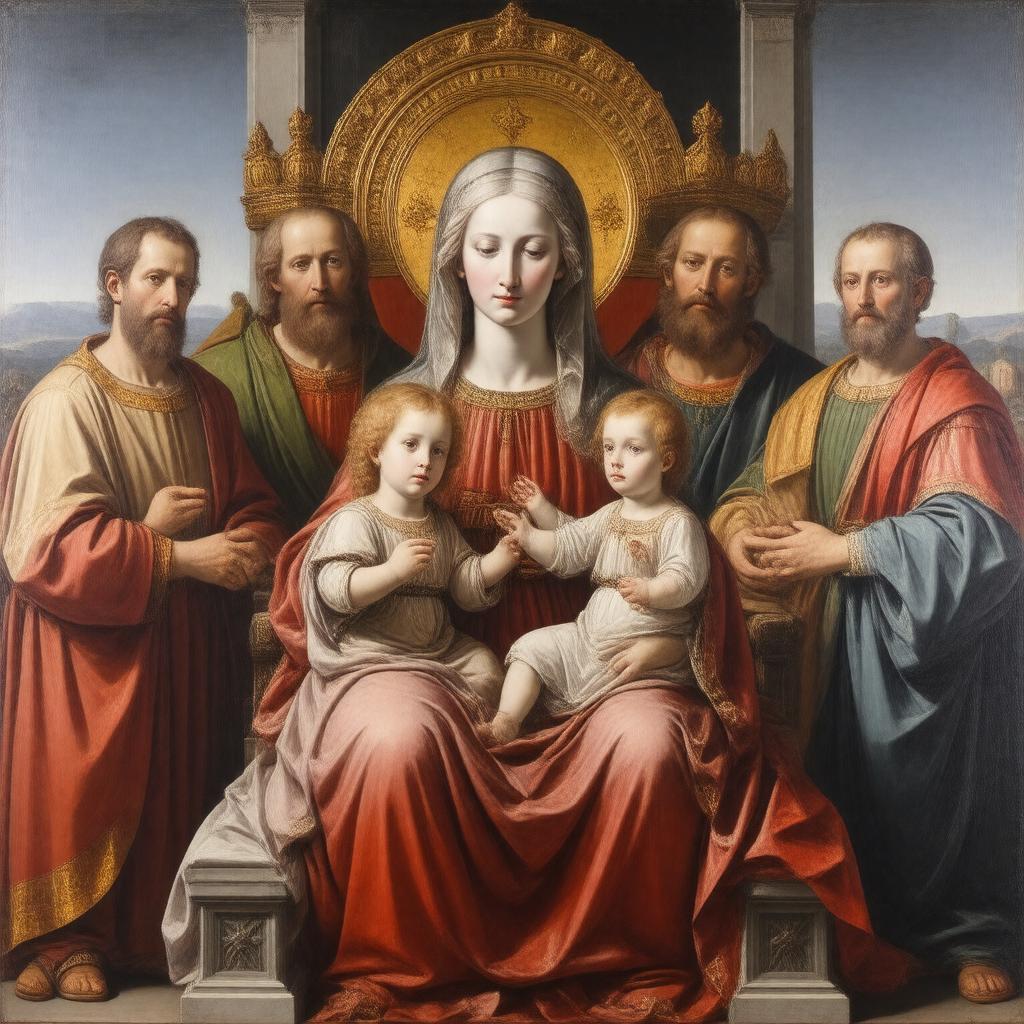 Click to view larger image AI-created image of Madonna and Child Enthroned with Saints