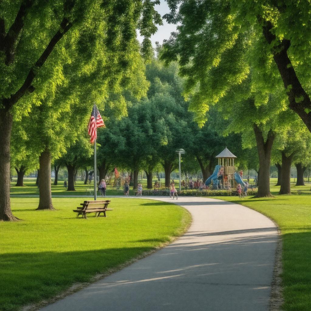 Click to view larger image AI-created image of Memorial Park, Grinnell, Iowa