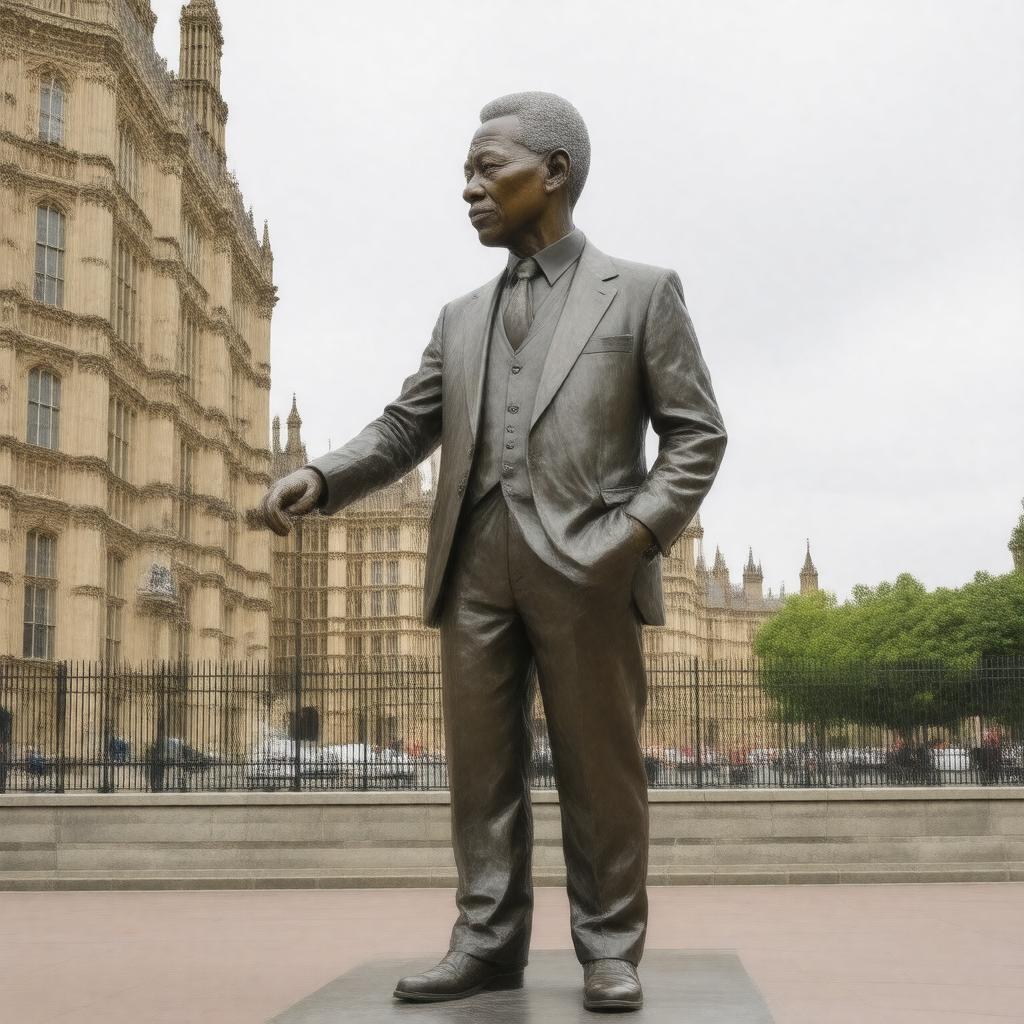Click to view larger image AI-created image of Nelson Mandela Statue, Parliament Square, London