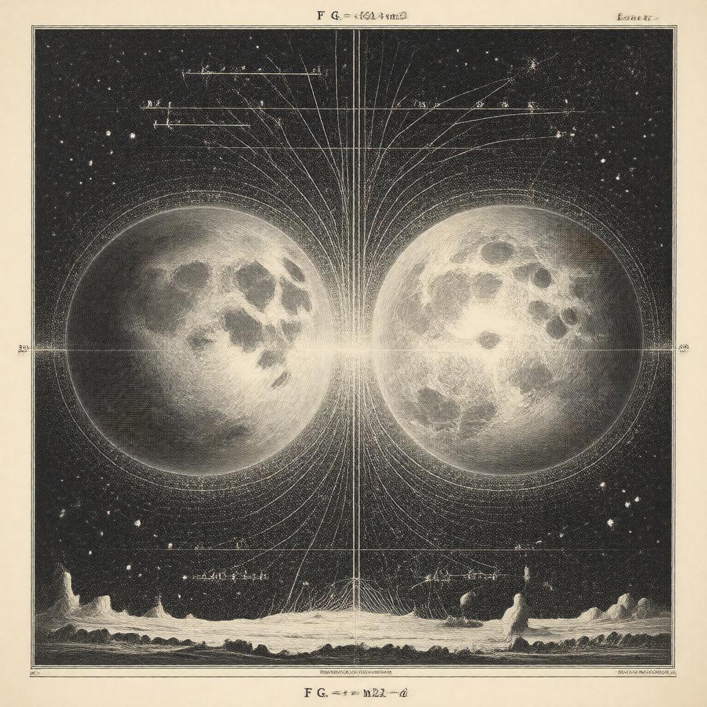 AI-created image of Newton's law of universal gravitation