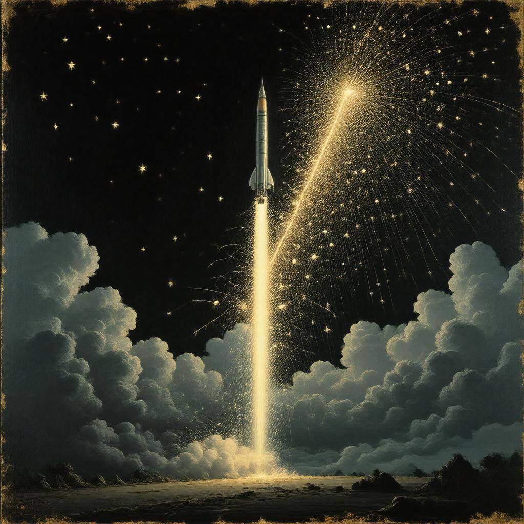 AI-created image of Nocturne in Black and Gold – The Falling Rocket
