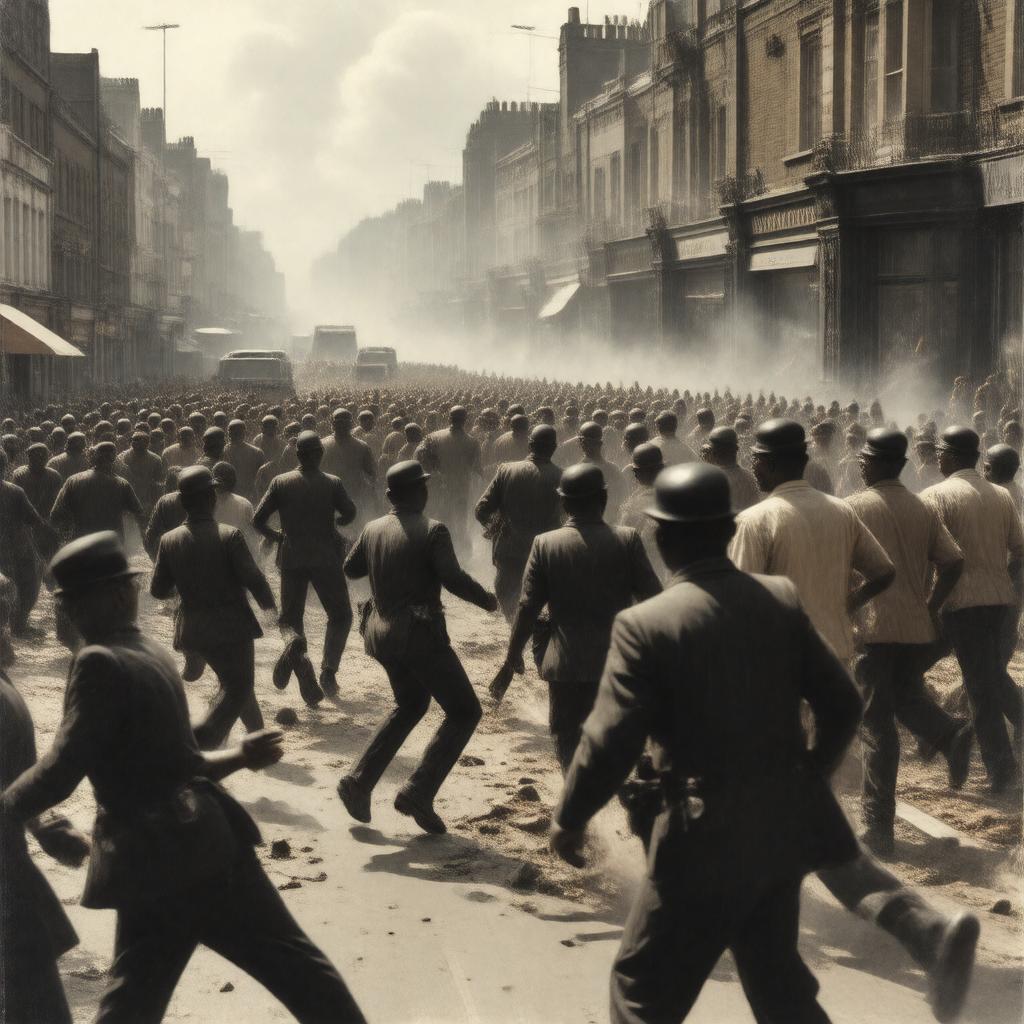 Click to view larger image AI-created image of Notting Hill race riots (1958)