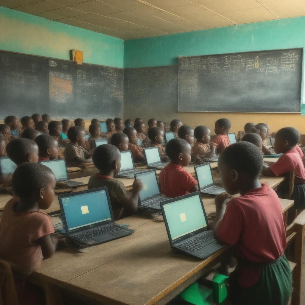 Click to view larger image AI-created image of OLPC deployment in Rwanda