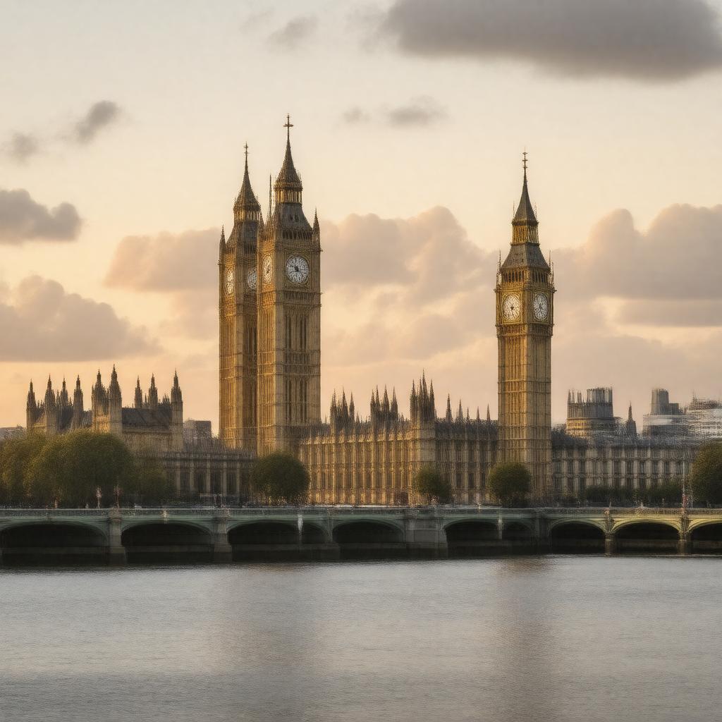 AI-created image of Palace of Westminster and Westminster Abbey including Saint Margaret’s Church