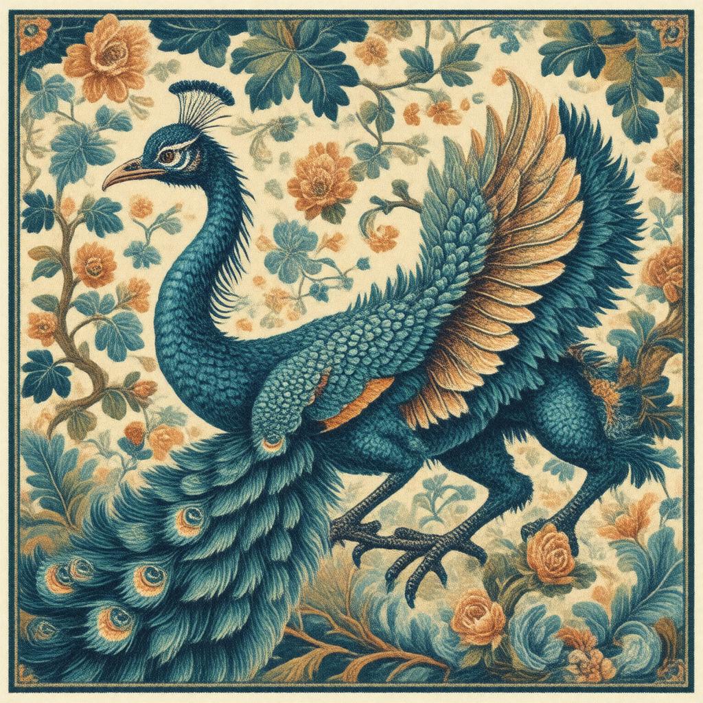 AI-created image of Peacock and Dragon textile