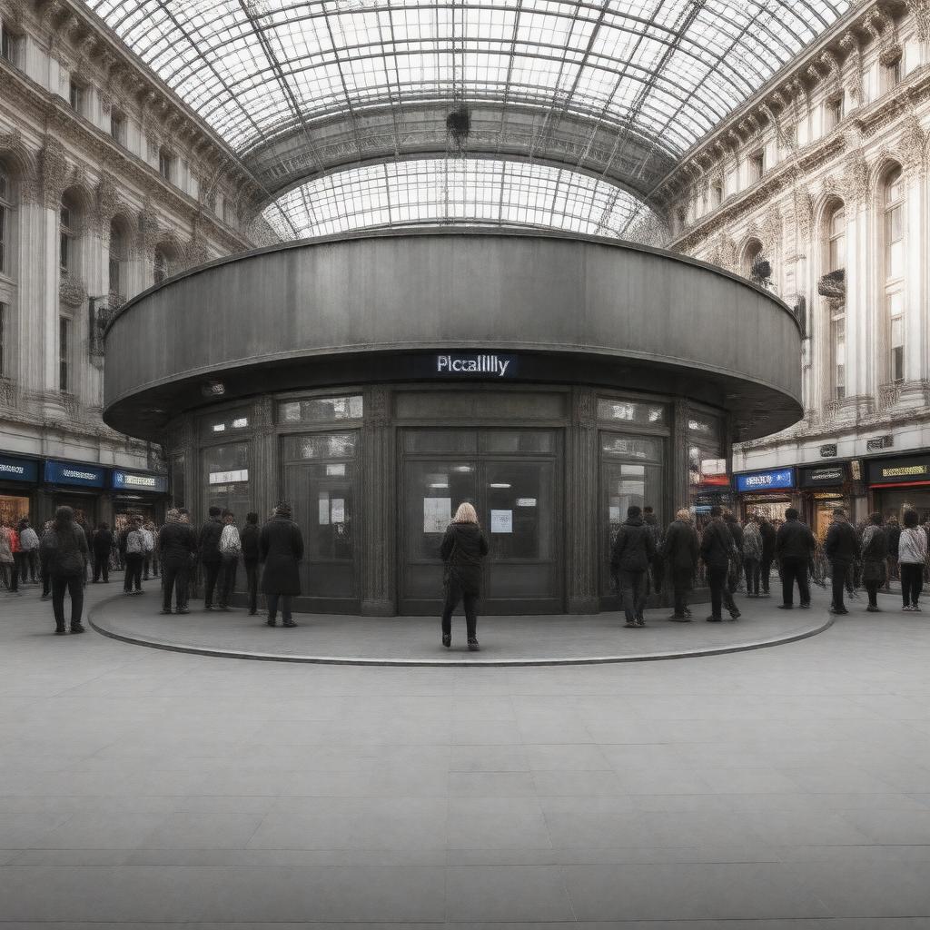 Click to view larger image AI-created image of Piccadilly Circus Underground Station