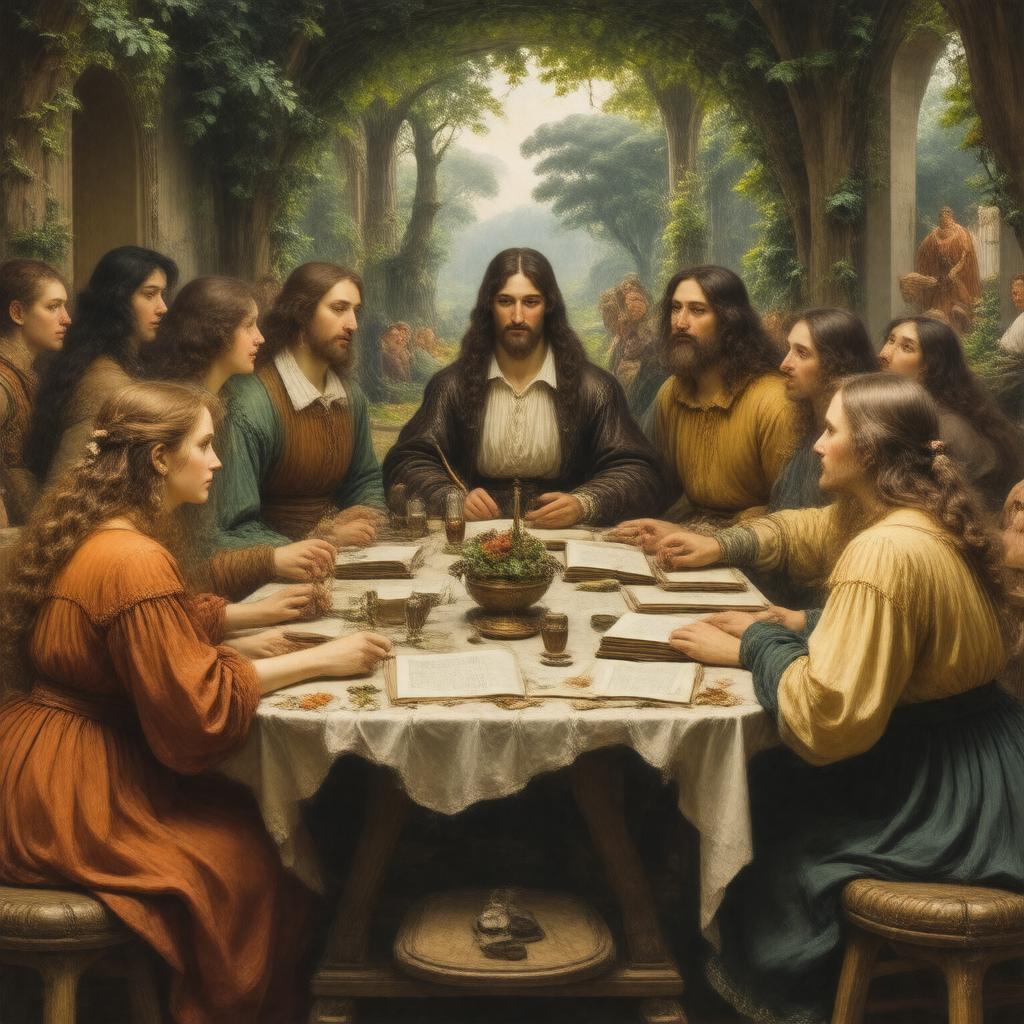 AI-created image of Pre-Raphaelite circle