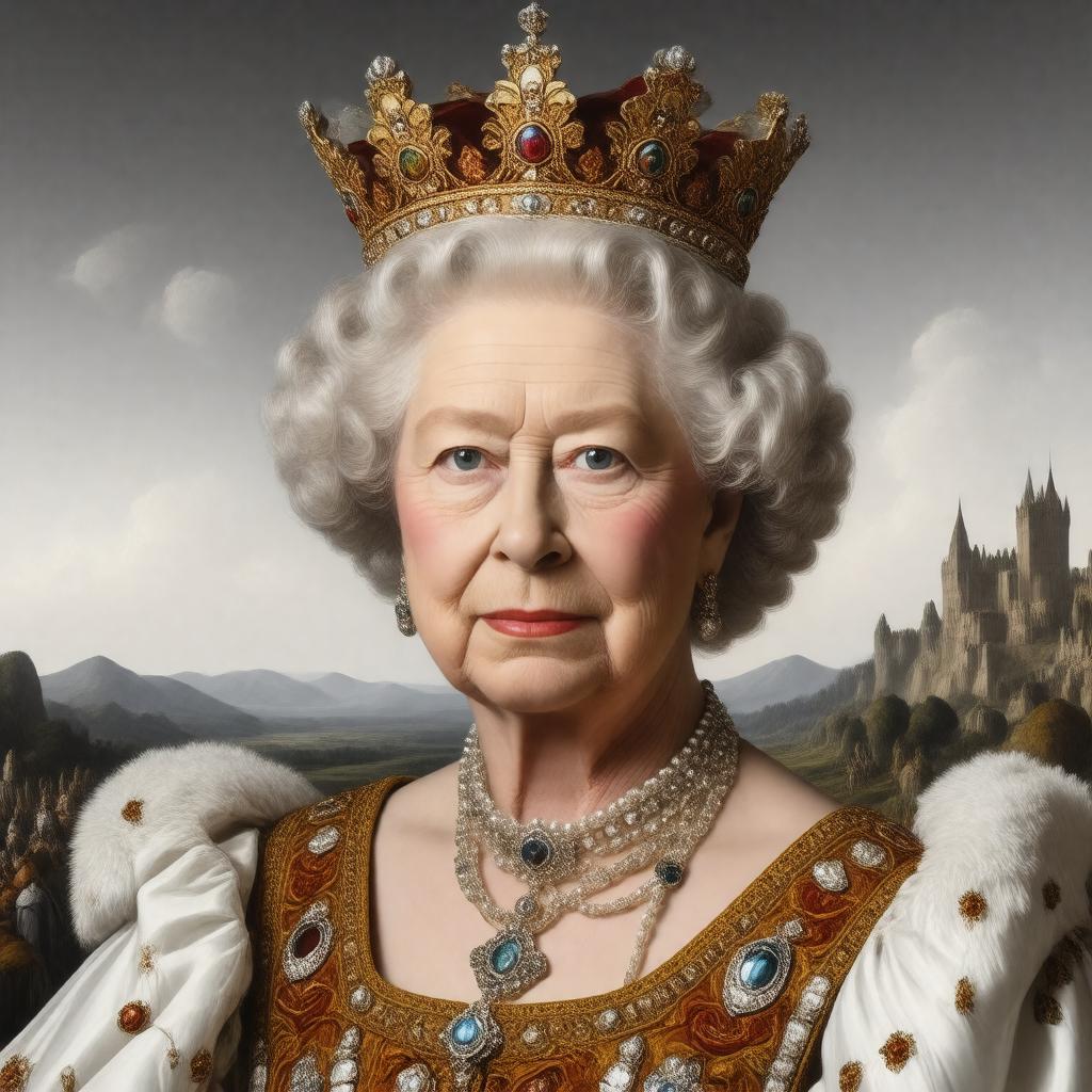 Click to view larger image AI-created image of Queen of England and Ireland