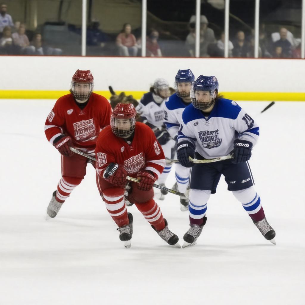 Click to view larger image AI-created image of Robert Morris Colonials women's ice hockey