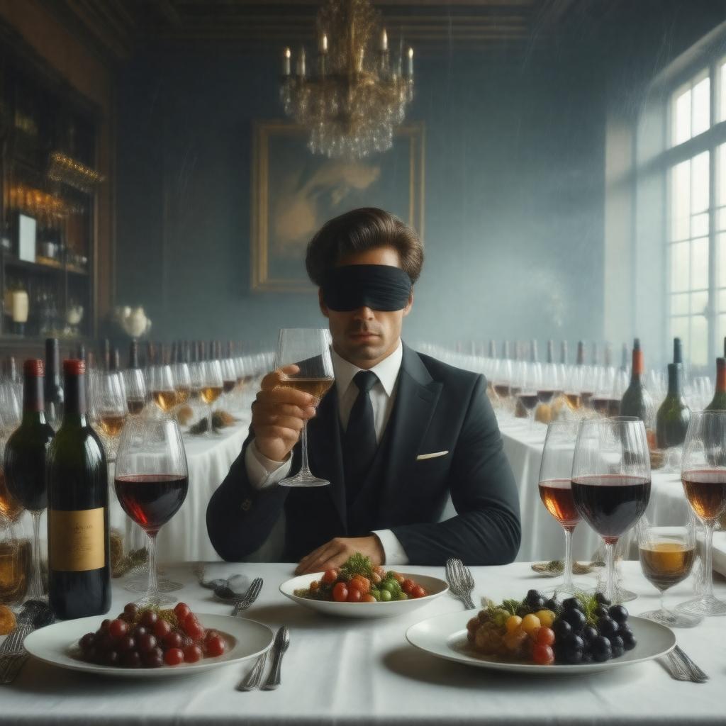 Click to view larger image AI-created image of Rumpole and the Blind Tasting