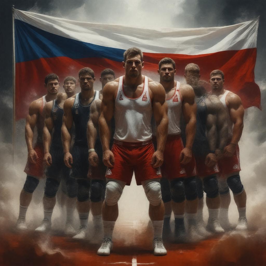 AI-created image of Russia wrestling team
