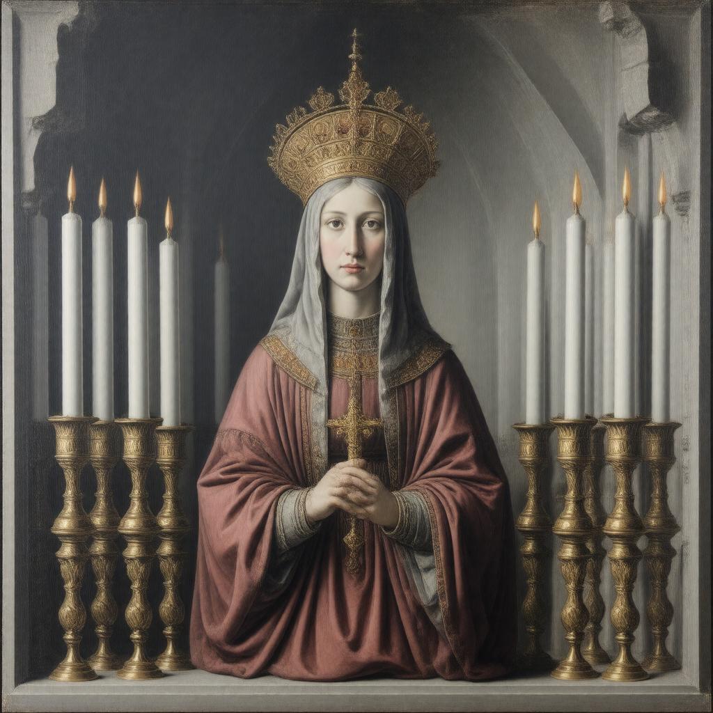 Click to view larger image AI-created image of Saint Ursula with lamps