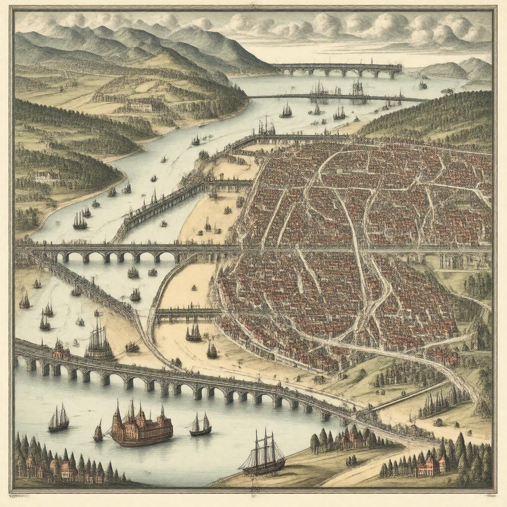 Click to view larger image AI-created image of Seven Bridges of Königsberg