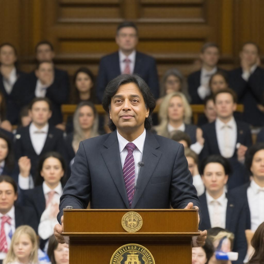 AI-created image of Shashi Tharoor's Oxford Union speech