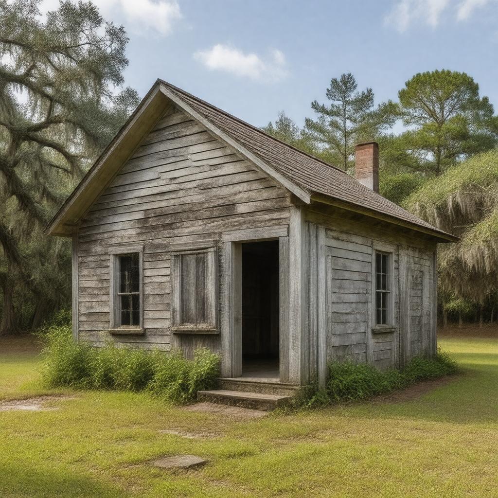Click to view larger image AI-created image of Slave cabin from Edisto Island