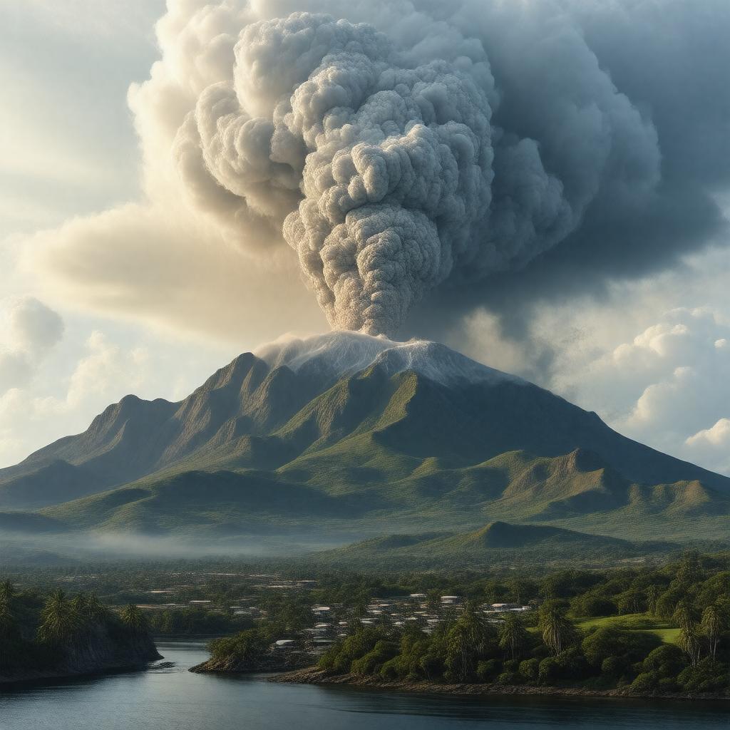 Click to view larger image AI-created image of Soufrière Hills volcano eruption