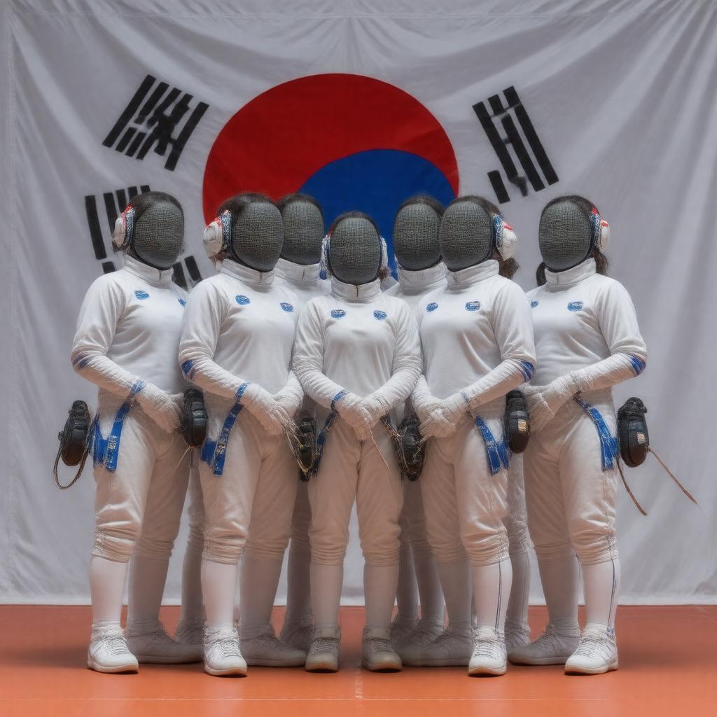 Click to view larger image AI-created image of South Korea fencing team