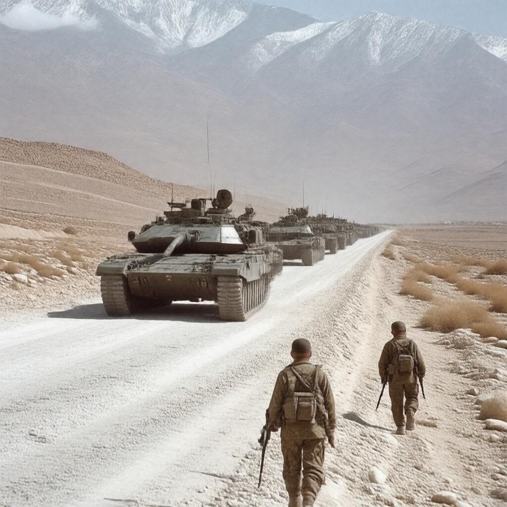 Click to view larger image AI-created image of Soviet withdrawal from Afghanistan