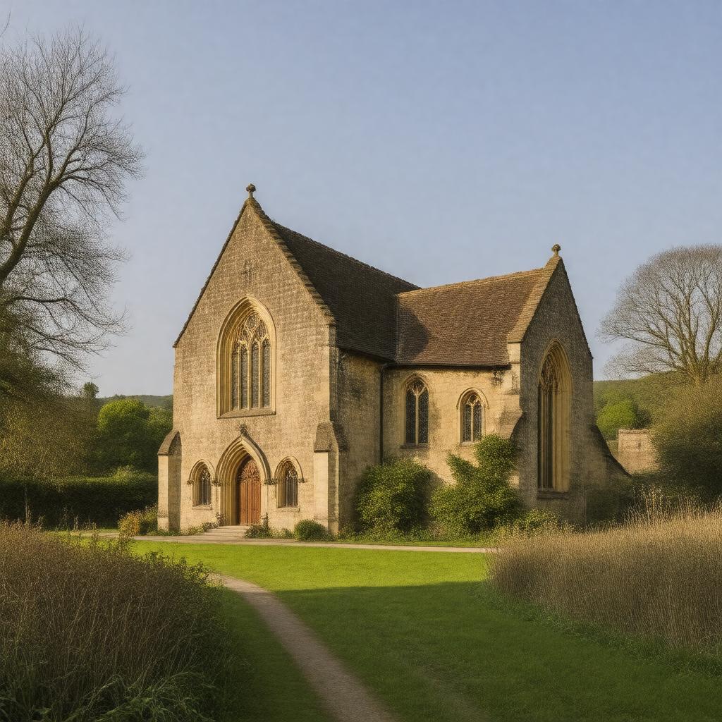 Click to view larger image AI-created image of St. Wulstan's Roman Catholic Church, Little Malvern