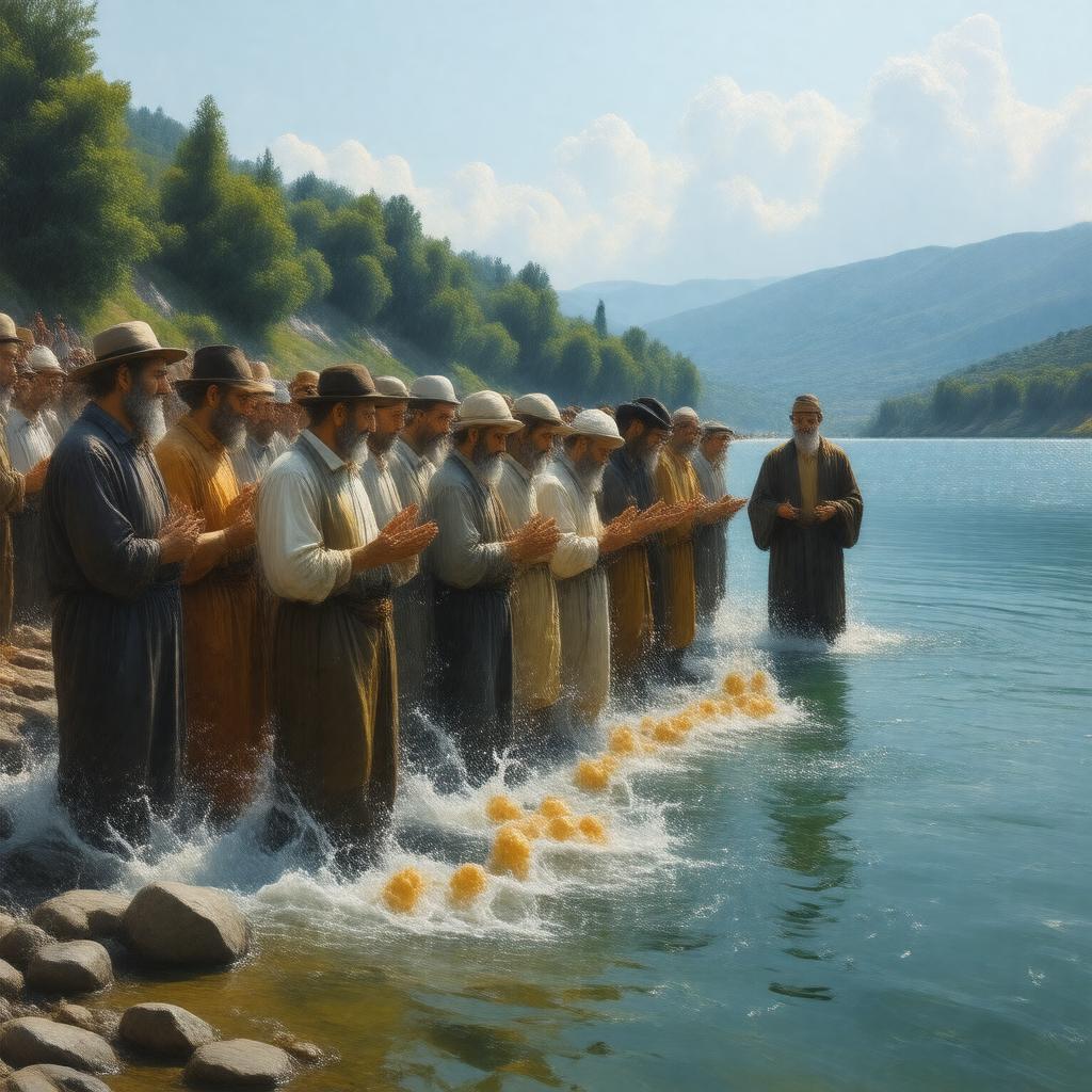 Click to view larger image AI-created image of Tashlich ceremony