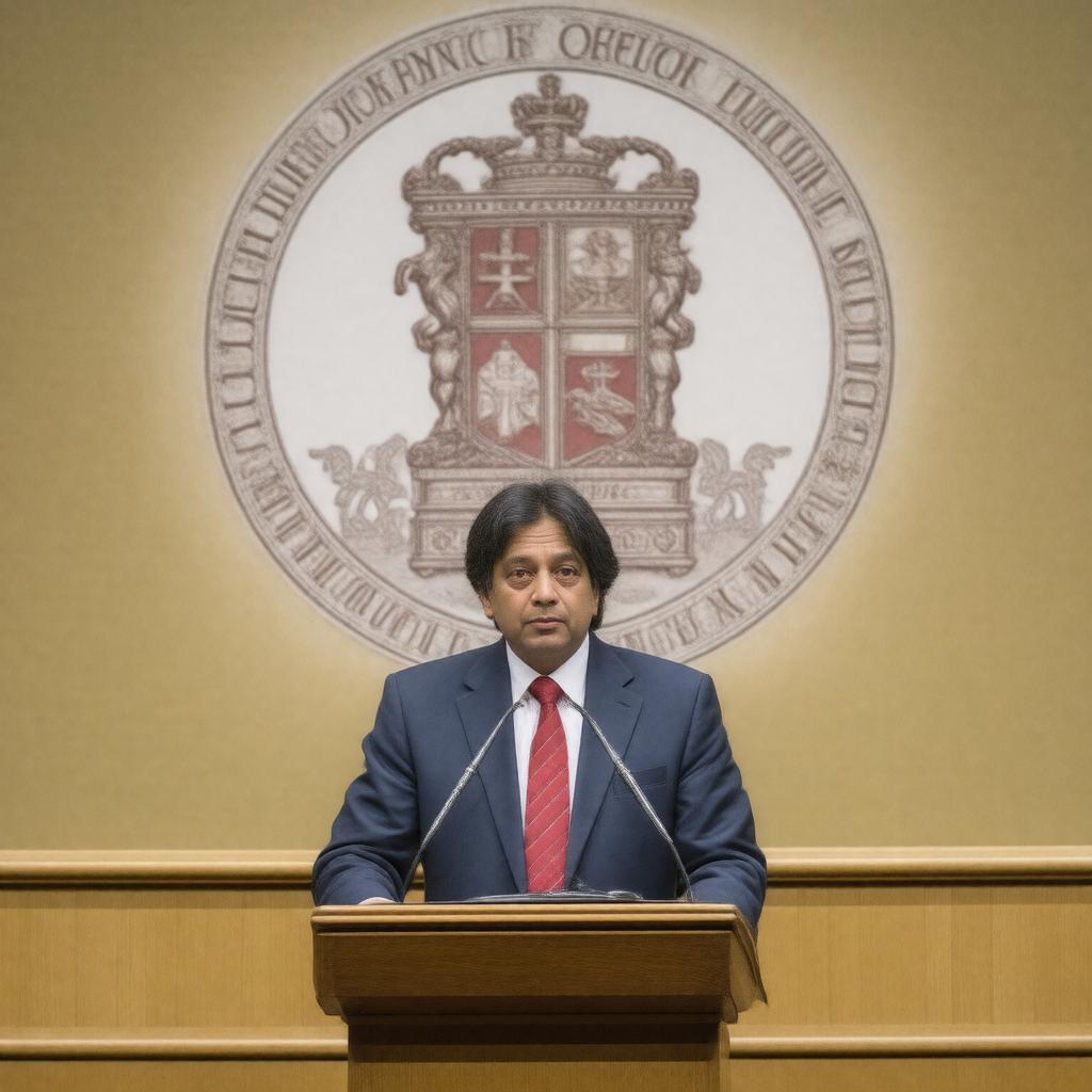 Click to view larger image AI-created image of Tharoor's Oxford Union speech