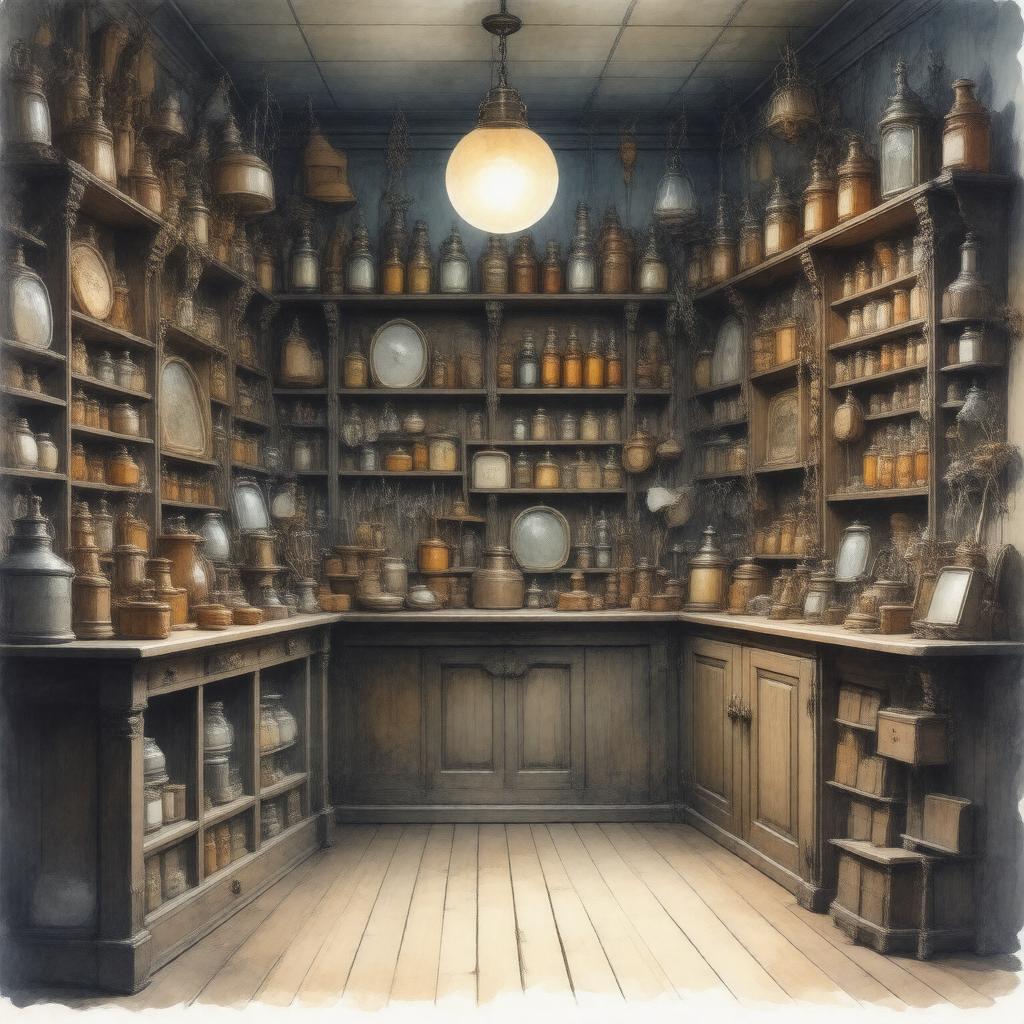 AI-created image of The Bleak Old Shop of Stuff