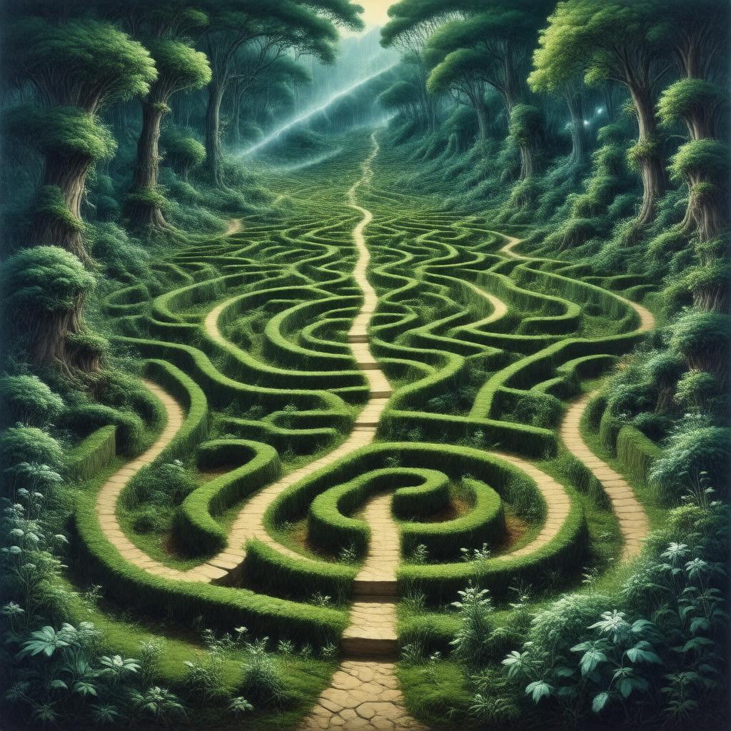 AI-created image of The Garden of Forking Paths