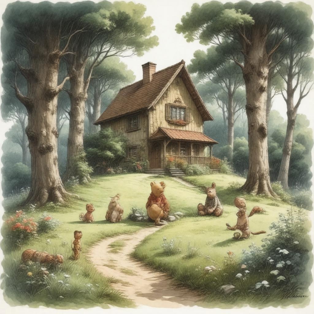 Click to view larger image AI-created image of The House at Pooh Corner