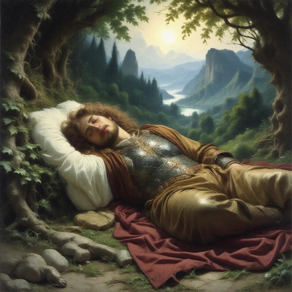 Click to view larger image AI-created image of The Last Sleep of Arthur in Avalon