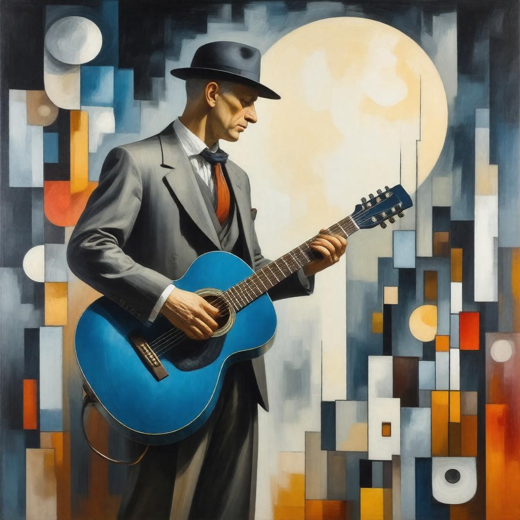 Click to view larger image AI-created image of The Man with the Blue Guitar
