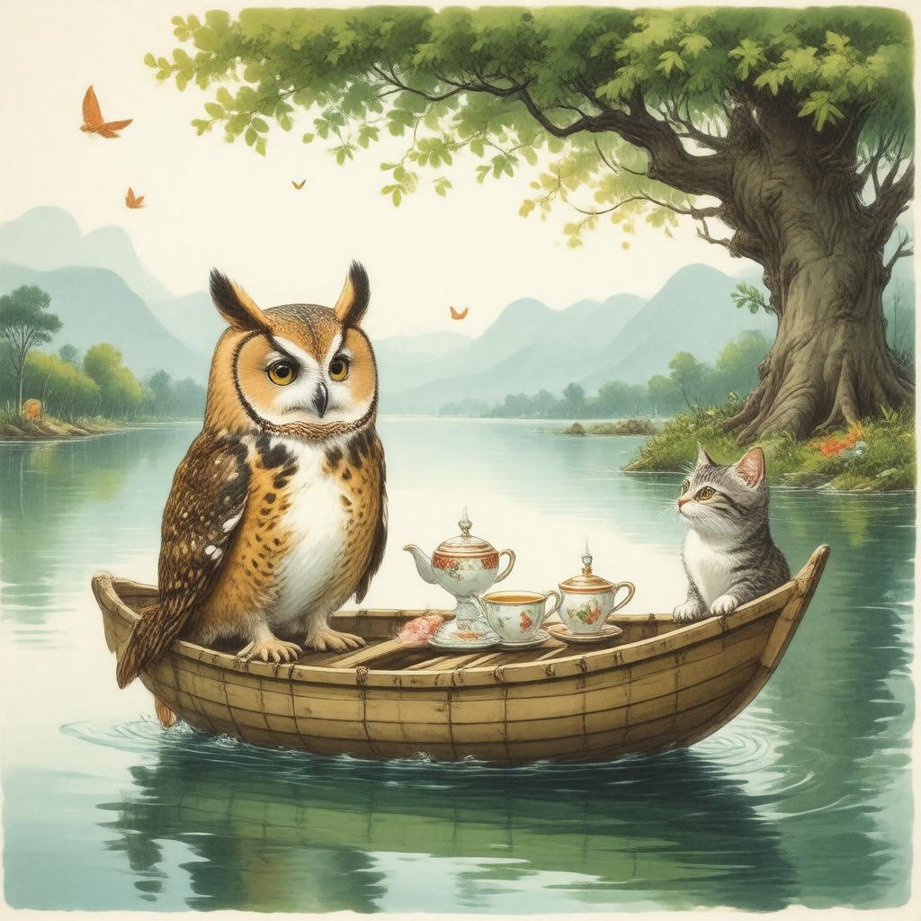 AI-created image of The Owl and the Pussycat