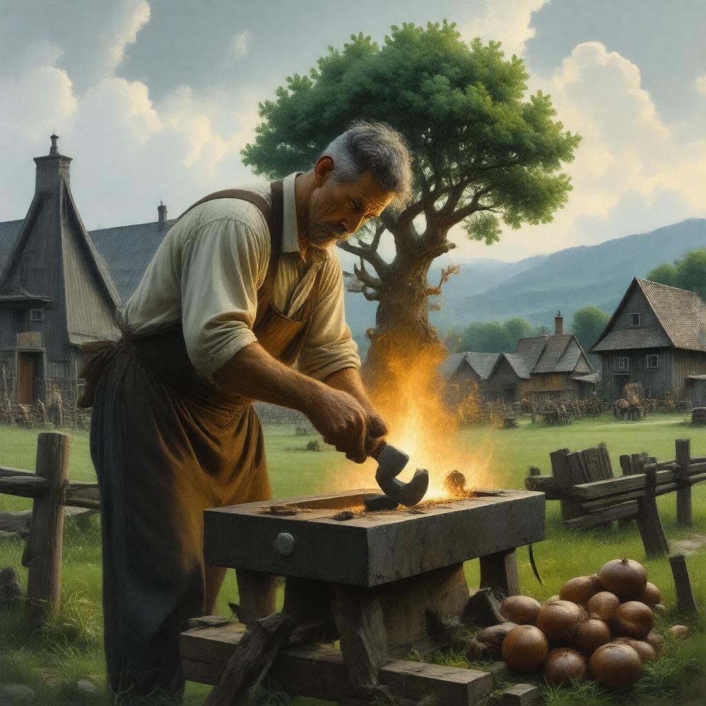 Click to view larger image AI-created image of The Village Blacksmith