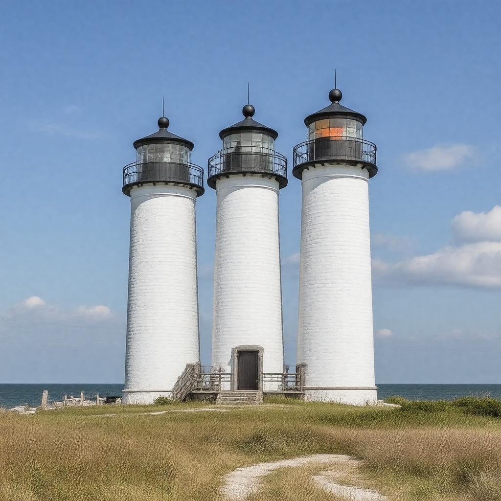 Click to view larger image AI-created image of Three Sisters Lighthouses