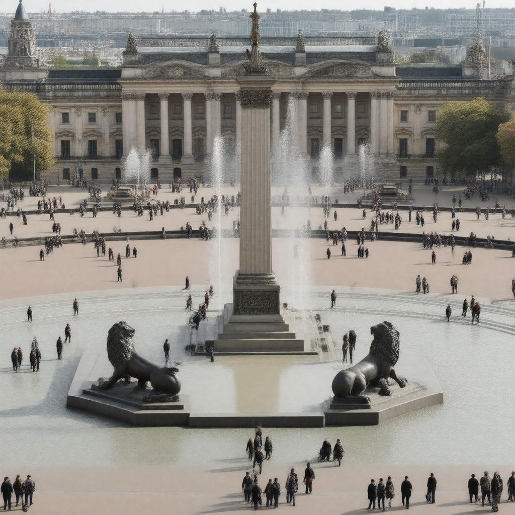 Click to view larger image AI-created image of Trafalgar Square, London, England