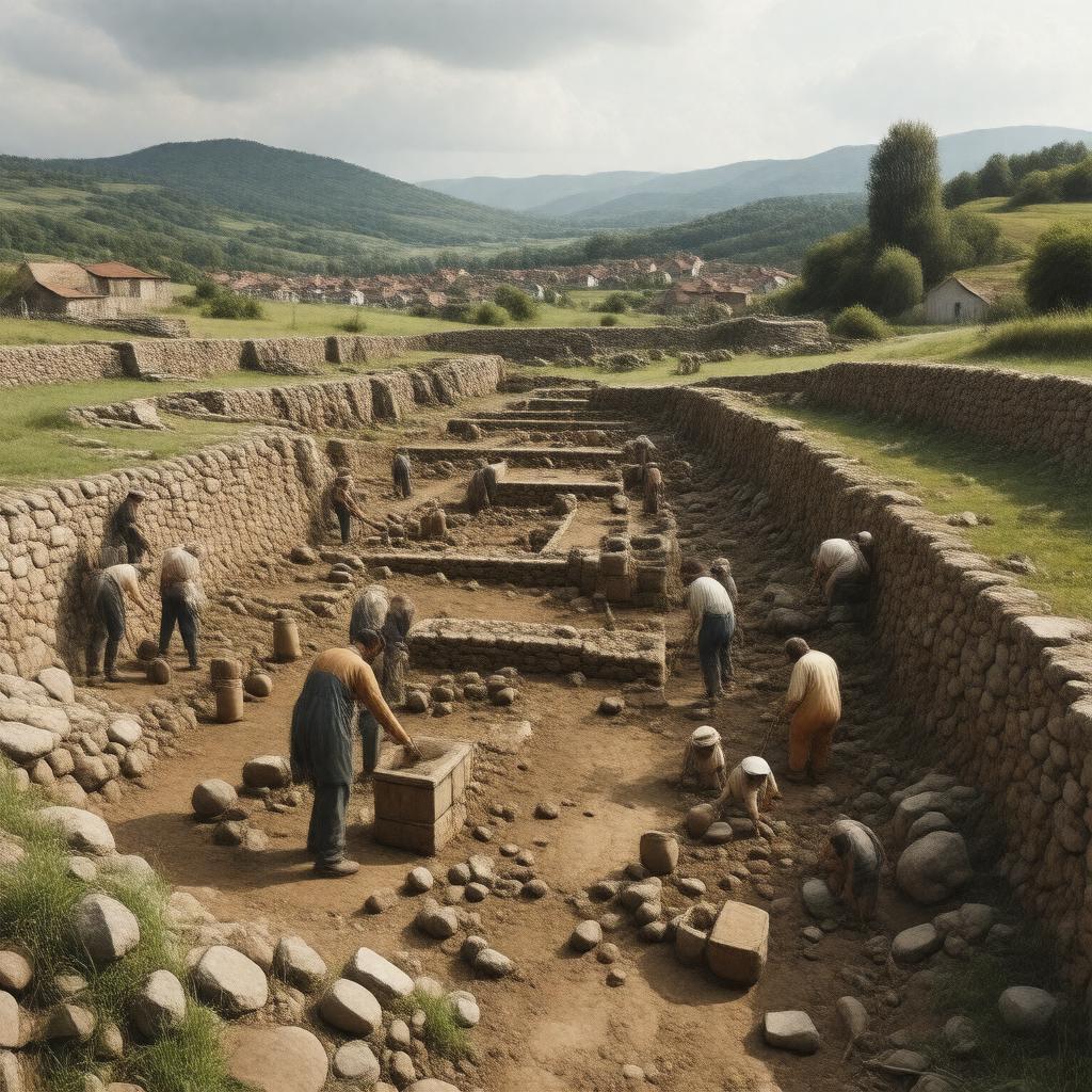 Click to view larger image AI-created image of Trellech archaeological dig
