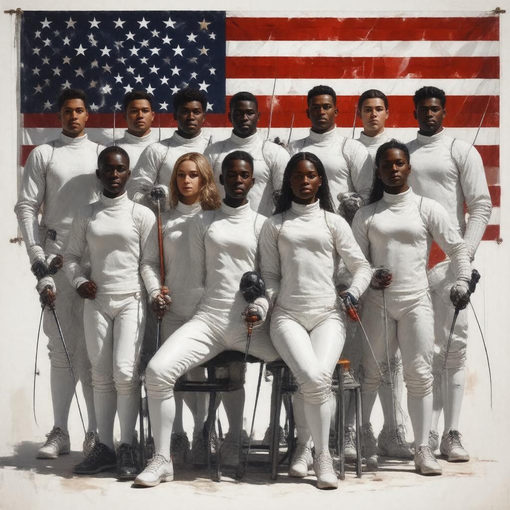 Click to view larger image AI-created image of USA fencing team