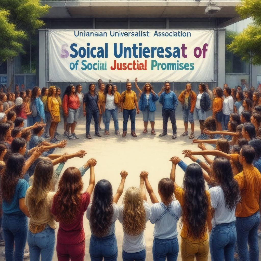 Click to view larger image AI-created image of Unitarian Universalist Association of Social Justice Promises