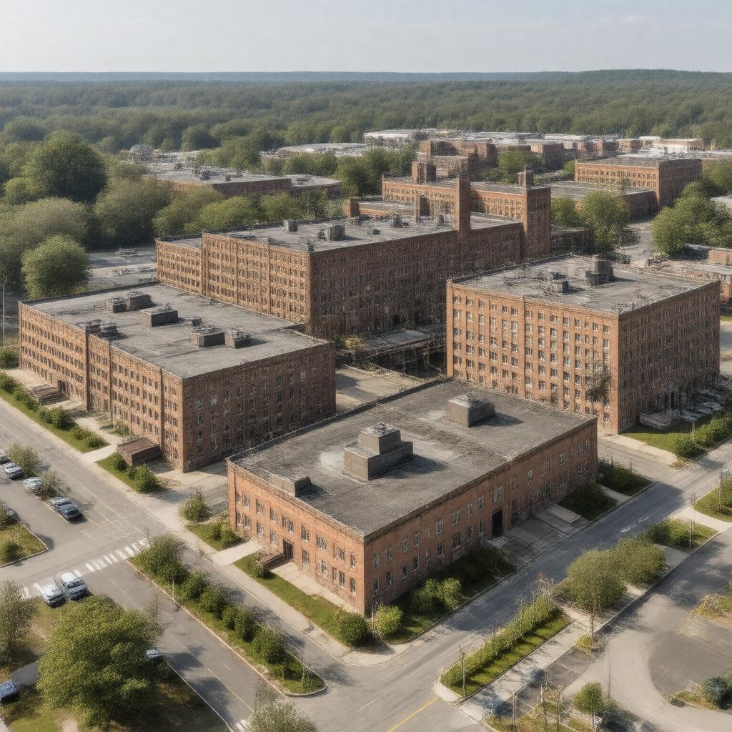 Click to view larger image AI-created image of United Shoe Machinery Corporation (USMC) complex