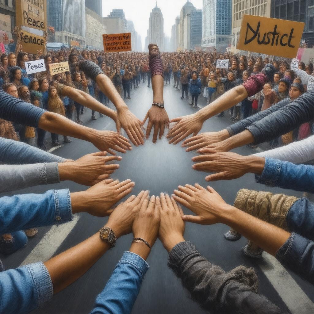 Click to view larger image AI-created image of United for Peace and Justice