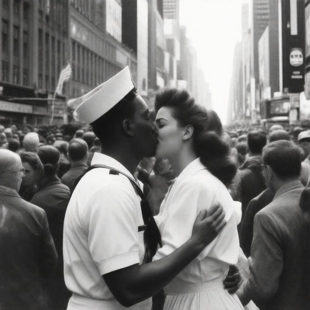 Click to view larger image AI-created image of V-J Day in Times Square