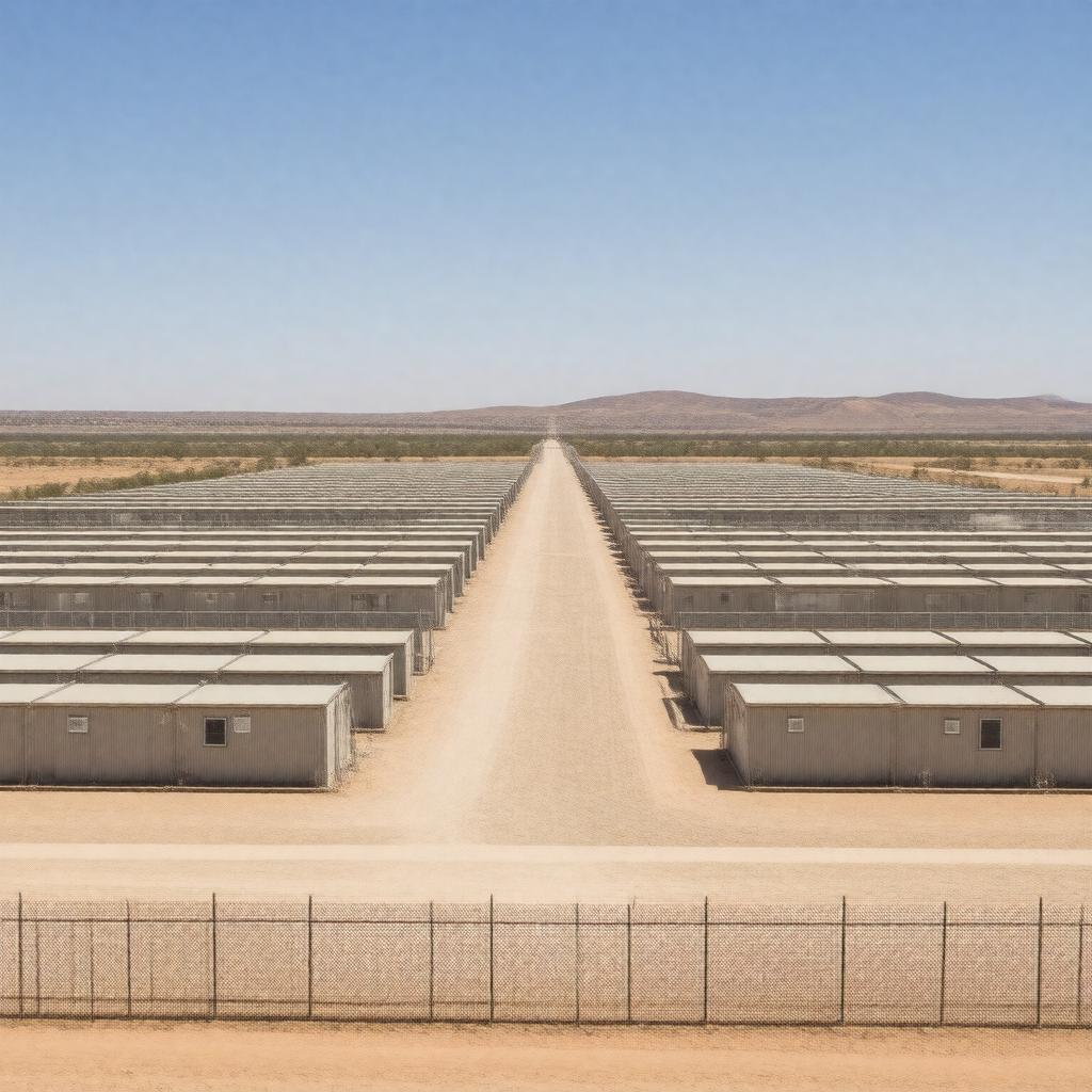 Click to view larger image AI-created image of Woomera Immigration Reception and Processing Centre