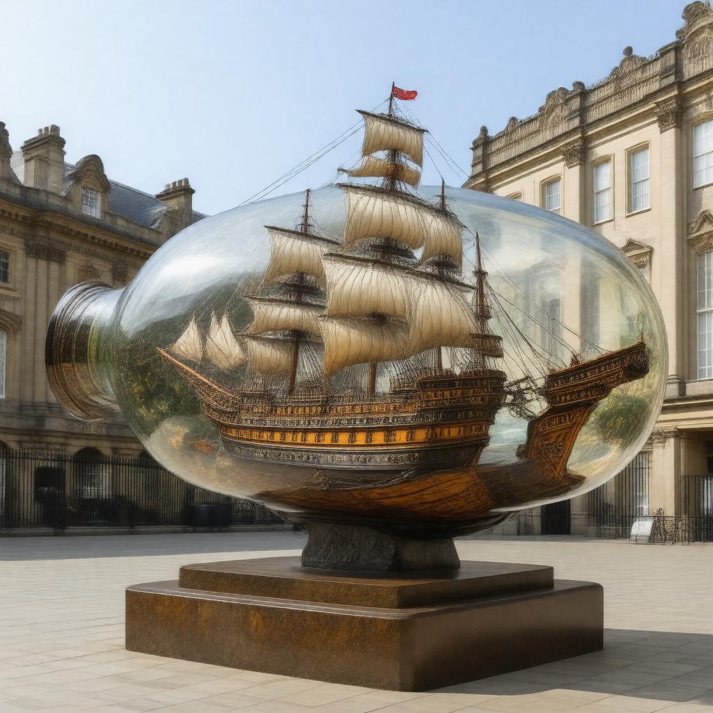 Click to view larger image AI-created image of Yinka Shonibare's 'Nelson's Ship in a Bottle'