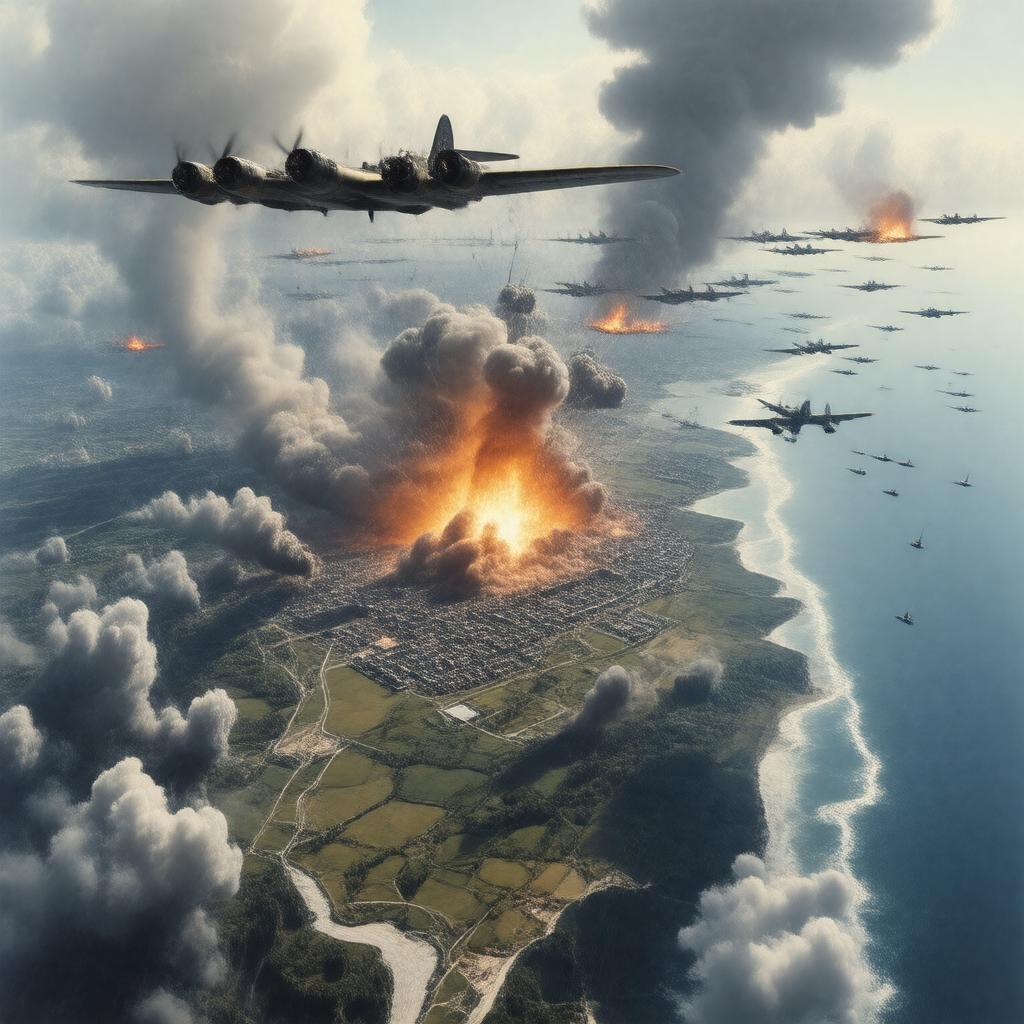 Click to view larger image AI-created image of bombing of Peenemünde