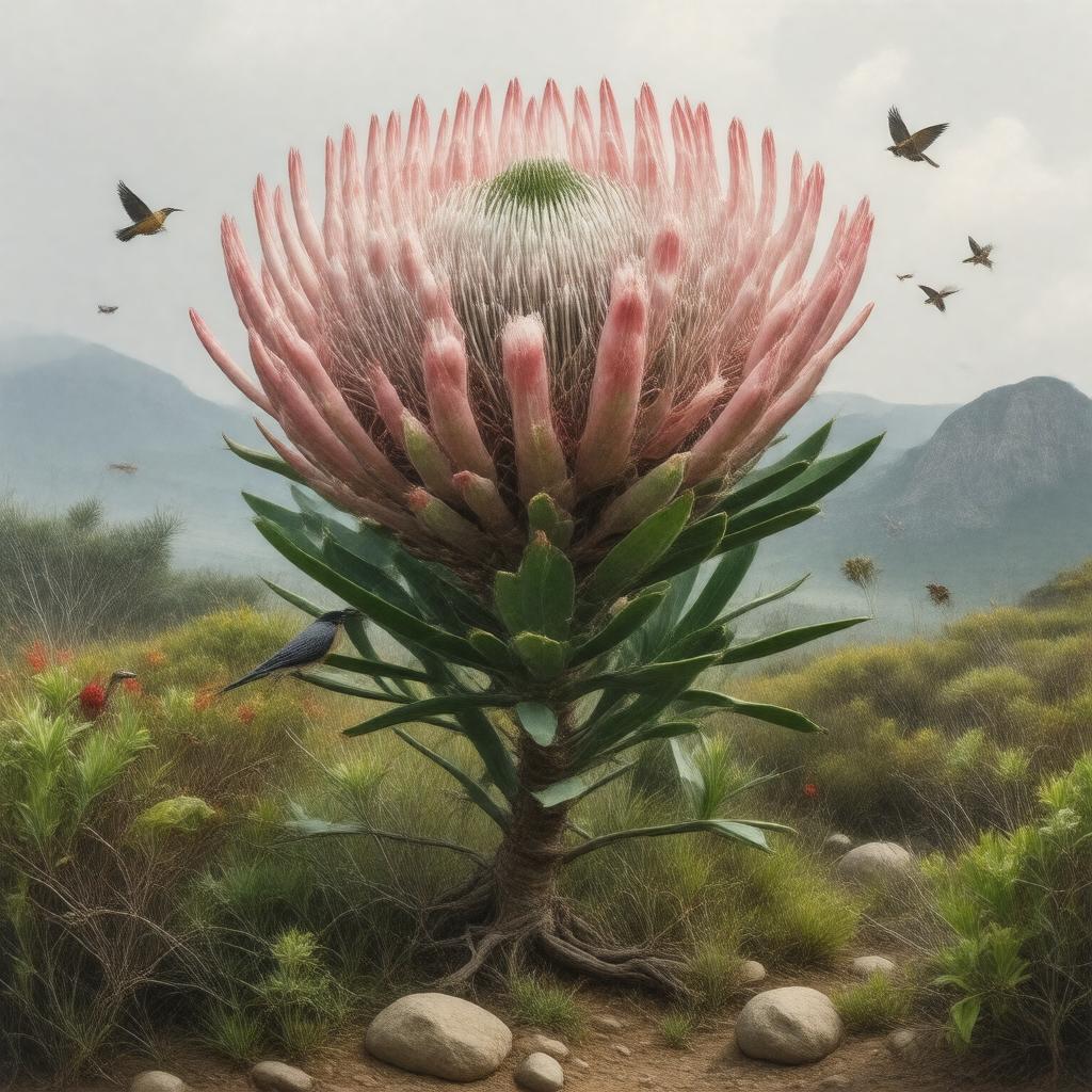 Click to view larger image AI-created image of king protea