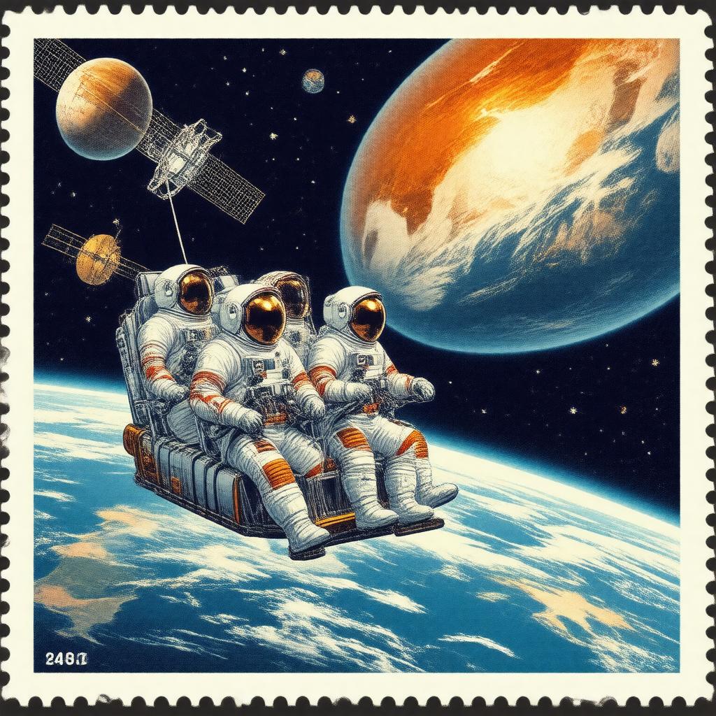 Click to view larger image AI-created image of space exploration stamp