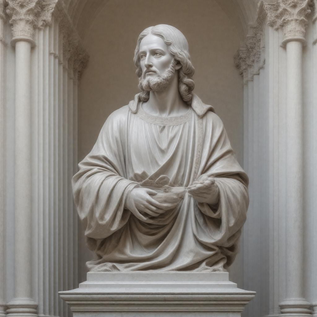 Click to view larger image AI-created image of statue of St John the Evangelist